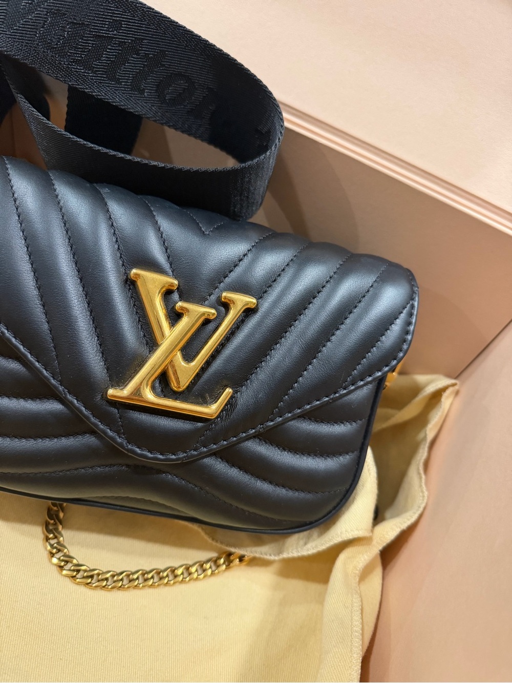 Louis Vuitton Black Quilted Leather Crossbody with Gold LV Hardware
